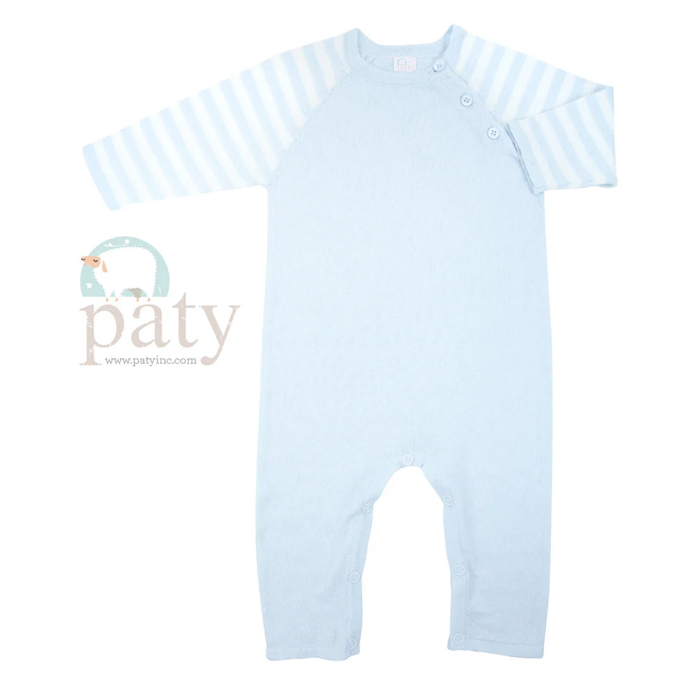Long Sleeve Blue Knit Romper