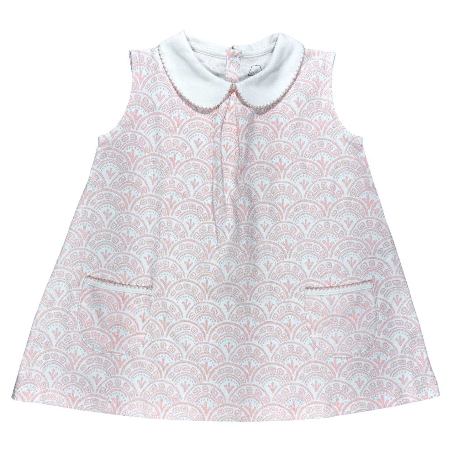Pink Scallop Sleeveless Pocket Twirl Dress