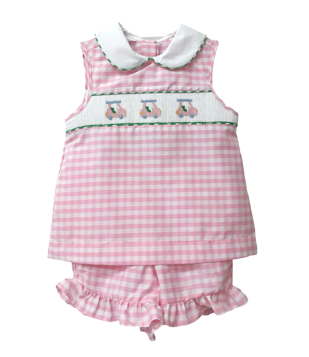 Pink Smocked Golf Cart Ruffle Short Set
