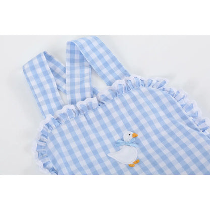 Gingham Goose Lace Bow Ruffle Bubble