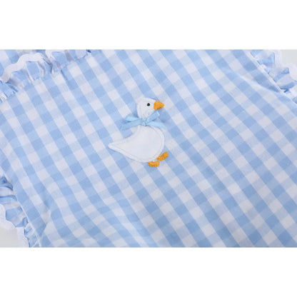 Gingham Goose Lace Bow Ruffle Bubble