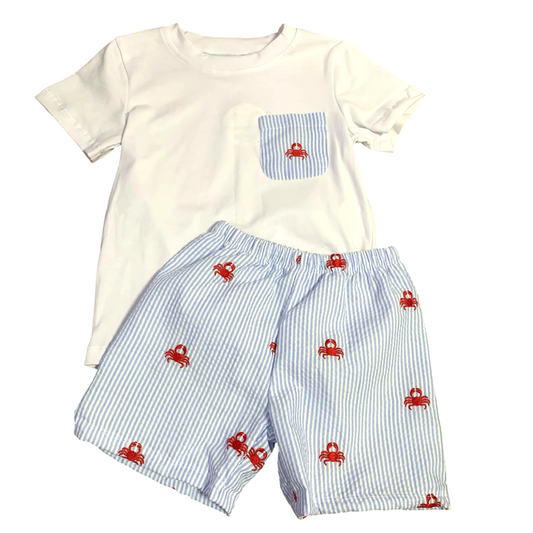 Mini Crab Seersucker Short Set