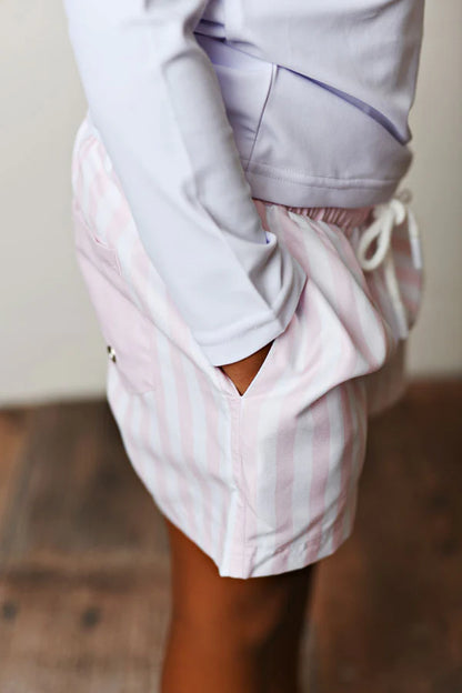 Boys Pink Striped UPF 50 Swim Trunks